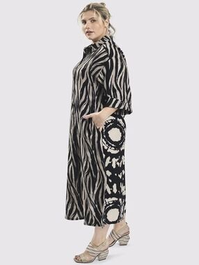 Alembika Shayna Safari Shirt Dress Medium Maxi Pockets Zebra Print Black Tan NEW